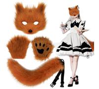 Obelunrp One Size Brown Furry Fox Costume Set, Therian Cosplay 3PCS