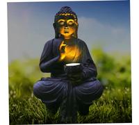 Obelunrp Outdoor Buddha Statue, 10.6inch Resin Meditation Buddha Figurines with Solar Lotus Light, Waterproof Zen Garden Decorative Sculpture for Patio Yard Fengshui Decor (Style 2)