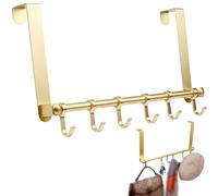 Obelunrp Over The Door Hooks Gold Aluminium Over the Door Hanger with 6 Slideable Hooks Heavy Duty Anodized Hanger for Hat, Coat, Purse, Key & More