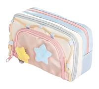 Obelunrp Pencil Pouch for Girls 7-Layer Large Capacity Kawaii Pencil Case with Star Pin & Handle 8x4x3 Inch Energetic School Supplies for Teen and Adult, Cute Case