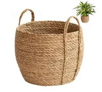 Obelunrp Planter Basket for Indoor Plant, 11.8inch Seagrass Woven Plant Basket with Handles, Rattan Wicker Baskets Indoor Planter for Laundry Plants Sundries