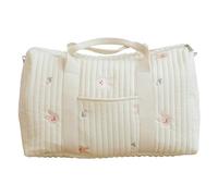 Obelunrp Quilted Duffle Bag for Women, 18.9x11inch Bunny & Floral Pattern Diaper Bag with Side Pockets, Travel Weekender Bags, Lightweight Soft Tote for Shopping Picnics Travel