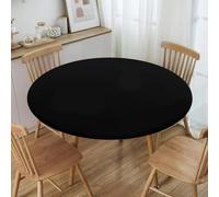 Obelunrp Round Fitted Tablecloth, Reversible Stretchy Round Tablecloth, Waterproof Stain-Resistant Black Tablecloths for Outdoor/Indoor Use, Fits Tables Dia. 30"-36", Fitted, Fit