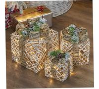 Obelunrp Set of 3 Light-Up Christmas Boxes, 45 Warm White LED Indoor Holiday Decorations