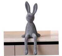 Obelunrp Sitting Bunnies, Cute Grey Flocking Bunny Figurine with Long Ears, 3.5x3.5x8.3 inch Ceramic Rabbit Ornaments for Desk Cabinet Bookshelf Counter Home Office Decor, Sitting Bunny for Shelf, Bu