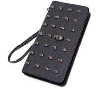 Obelunrp Skeleton Wallet with Wristelt Punk PU Leather Skull Studded Purses Zipper Gothic Coin Handbag for Women Summer Storage Date Work Halloween Supply Black, Skull Bag, Christmas Decor