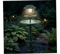 Obelunrp Solar Bird Bath, 37 Inch Pedestal Bird Bath with Solar-Powered LED Lights Plastic Birdbath with Planter & Feeder for Garden Yard Patio, Garden