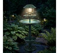Obelunrp Solar Bird Bath, 37 Inch Pedestal Bird Bath with Solar-Powered LED Lights Plastic Birdbath with Planter & Feeder for Garden Yard Patio, Summer Decor