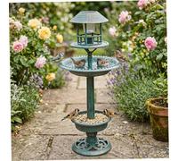 Obelunrp Solar Bird Bath, 37inch Pedestal Bird Bath with Solar LED Lights, Plastic Birdbath with Planter & Feeder for Garden Yard Patio