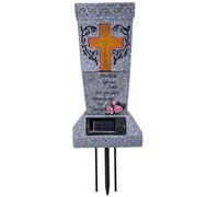 Obelunrp Solar Cemetery Grave Vase with Light Up Cross & Lament Resin Cemetery Vases with Spikes Carved Weather Resistant Grave Vase for Fake/Fresh Flowers, Flower Not Included
