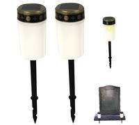 Obelunrp Solar Cemetery Lights for Grave, 2pcs 14inch LED Flameless Memorial Lights, Waterproof Stake Light for Grave Decorations Memorial Gifts(White)