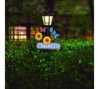 Obelunrp Solar Garden Light, 88cm/34.6inch Solar Sunflower Welcome Sign Stake Lights, Waterproof Metal Butterfly Pathway Light for ard, Lawn, Patio Garden Decorations