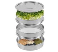 Obelunrp Sprouts Growing Kit, 8.5inch 2-Tier Stainless Steel Seed Sprouting Kit with Drain Tray & Lid, Stackable Sprouting Trays, Seed Germination Trays for Microgreens Beans