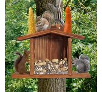 Obelunrp Squirrel House, Squirrel Feeders for Outside, Squirrel House, Easy to Fill Wooden Bird Feeder, Visible Bird Feeder with Removable Panel for Corn, Peanuts, Suet, Bird Feeder