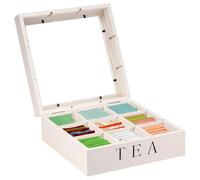 Obelunrp Tea Bag Organizer 9x9x3.5 Inch 9 Compartment Wooden Tea Bag Holder Smooth & Stable Coffee Station Organizer, Multi-Purpose for Snack, Seasoning & More, Holder, Coffee Station