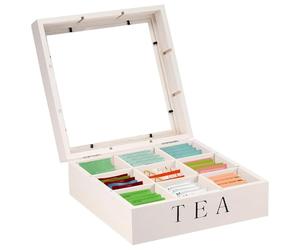 Obelunrp Tea Bag Organizer 9x9x3.5 Inch 9 Compartment Wooden Tea Bag Holder Smooth & Stable Coffee Station Organizer, Multi-Purpose for Snack, Seasoning & More, Holder, Coffee Station