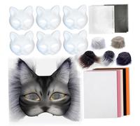 Obelunrp Therian Mask Kit, 1 Set DIY Fox Mask Kit with Wool Strip, Mesh Cloth & Half Face Cat Mask, Animal Mask Arts Crafts Kit for Halloween Masquerade Cosplay
