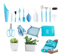 Obelunrp Tool Kit 16Pcs/Set Mini Ergonomic Bonsai Tools Professional Bonsai Kit Transplanting Watering Trimming Gardening Tools for Plant Care Blue, Ornements de jardin