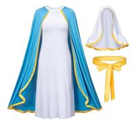 Obelunrp Virgin Mary Costume for Girls, Religious Biblical Costumes with Dress, Headscarf & Belt for Christmas Halloween (S, 110-115cm)