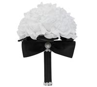 Obelunrp Wedding Bouquets for Bride/Bridesmaid Handheld White Bridal Bouquet with Black Handle & White Pearl 9x7 Lifelike PE Artificial Flowers for Wedding, Bouquets for Bride, Bouquet
