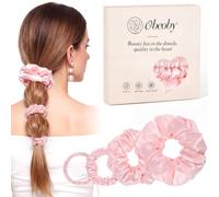 obeoby 100% Mulberry Silk Ties Pink Scrunchies for Girls 4 Pack Silk Bobbles for Hair- Smooth Surface Thick Thin Hair, Daily Wear Work Workouts Parties Campus Life Ponytails Braids Buns