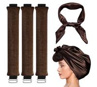 obeoby 3 Pack Heatless Curling Rod, Overnight Curls with Hook Velvet Hair Curlers to Sleep in Blowout Rods No Heat Curls with Silk Scarf for Women Medium Long Hair, Brown
