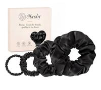 obeoby 4 Pack Black Scrunchies for Girls Silk Bobbles for Hair-100% Mulberry Silk Ties Smooth Surface Thick Thin Hair, Daily Wear Work Workouts Parties Campus Life Ponytails Braids Buns