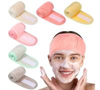 obeoby 6 Pack Spa Facial Headbands for Women, Adjustable Face Wash Headband Coral Fleece Skincare Headband Make Up Wrap Head for Washing Face Shower Yoga