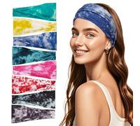 obeoby Tie Dye Headbands for Women, 8Pcs Boho Hairbands Fashion Knot Wide Headband for Daily Yoga Work, Stocking Stuffers for Women