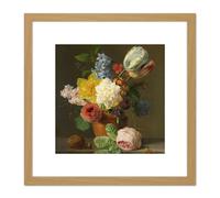 Oberman Still Life With Flowers Nuts Painting 8X8 Inch Square Wooden Framed Wall Art Print Picture with Mount Artery8 Light Oak One Size
