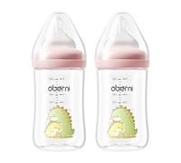 Oberni Anti-Colic Baby Bottles, 240ml / 8oz Newborn Bottle with Size 2" Medium Flow Breast Like Silicone Teat, 3M+ Breastfed and Milk Feeding, Pink/Pack of 2