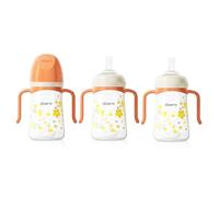 Oberni Toddler Sippy Cup, Weighted Straw Baby Drinking Water Bottle with Valved Spout for 6+ Months, 300ml/Orange/3Pack