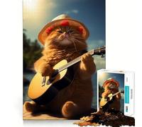 Obese Cat Playing Music Adults 1000 Piece Jigsaw Puzzle Brain Challenge Toy Stress Relief Clear Cut Wall Art Decor (50x75cm)
