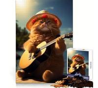 Obese Cat Playing Music Adults 1000 Piece Jigsaw Puzzle Brain Challenge Toy Stress Relief Clear Cut Wall Art Decor (50x75cm)