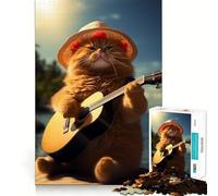 Obese Cat Playing Music Jigsaw Puzzles 1000 Piece for Teenagers Clear Logic Toy Light Relax Perfect Cut Heartfelt Gift (38x26cm)