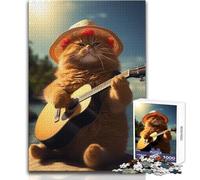 Obese Cat Playing Music Teenager Jigsaw Puzzles 1000 Pieces Educational Observation Skill Game Perfect Meaningful Festive Gift Size 38x26cm