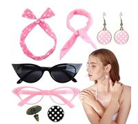 Obesntln Polka Dot Headbands for Women 50s Accessories for Women | Red Bow Headband and Printed Drop Earrings Set,Cat Eye Glasses with Headbands and Headband