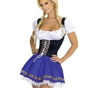 Obesntln Women's Oktoberfest Dress - Blue White Women, Oktoberfest Dirndl Dress | German Dirndl, Housemaid Outfit, Cosplay Costume, Size L, Se référer au descriptif