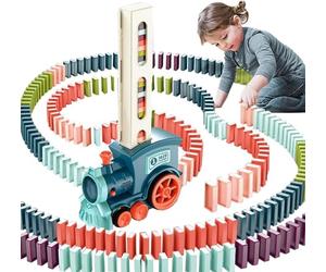 OBEST 180 Domino Train Toy Set, Electric Domino Train with Lights and Music, Self-assembling Train Stacking Domino Block Educational Toys, Birthday for 6+ Boys and Girls