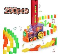 OBEST 200pcs Domino Electric Train, with Lights and Music Auto Rally Distribution Game, Early Childhood Educational Toy Suitable for Over 3 Years Old Children