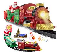OBEST Christmas Train Set, Electric Train Set for Children with Light & Sounds, Electric Children's Railway Train Toy, R/C Toy Railway with Santa Claus Sled and Tree