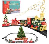 OBEST Christmas Train Set with Light & Sounds, Electric Children's Railway Train Toy with Lights and Music,Toy Railway with Santa Claus Sled and Christmas Tree