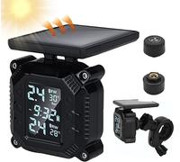 OBEST Motorcycle Tyre Pressure Monitor, Solar Power Wireless Tpms Tyre Pressure Monitoring System for Motorcycle Car Safety Monitor with LCD Display & 2 External Sensors
