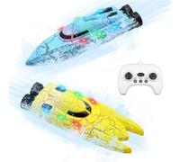 OBEST RC Boat, 2.4 GHz High Speed Mini Boat, 2 Pcs Remote Controlled Speedboats, Children's Swimming Pool and Lake Toys, Adjustable Speed, USB Charging (Yellow+Blue)