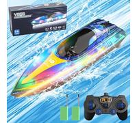 OBEST Remote Control Boat 2.4GHz RC Boat 20KM/H High Speed RC Racing Boat with LED Lights 2 Batteries Long Endurance, Swimming Pools/Lakes/Ponds Toys Gifts for Adults and Kids