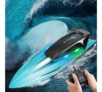 OBEST Remote Control Boat 2.4GHz RC Boat 25KM/H High Speed RC Racing with Lights 2 Batteries Anti-Collision, Swimming Pools/Lakes/Ponds Toys Gifts for Adults and Children