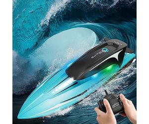 OBEST Remote Control Boat 2.4GHz RC Boat 25KM/H High Speed RC Racing with Lights 2 Batteries Anti-Collision, Swimming Pools/Lakes/Ponds Toys Gifts for Adults