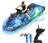 OBEST Remote Control Boat Jet Ski Toy for Pools and Lakes, 2.4 GHz Mini Race Boat with Figurine Dolls and LED Lights, 2 Batteries, RC Motorboat for Kids Adults Boys Girls