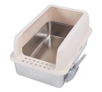 Obetuens Enclosed Stainless Steel Cat Litter Box, Anti Splashing Leakage Proof Extra, further reduce litter dispersal for any home design, Large Cats (Khaki)
