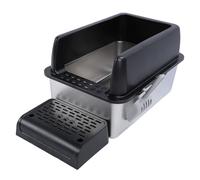 Obetuens Extra Large Cat Litter Box Anti Splashing High Sided Semi Closed Stainless Steel For Big Open Top Cats (Black)